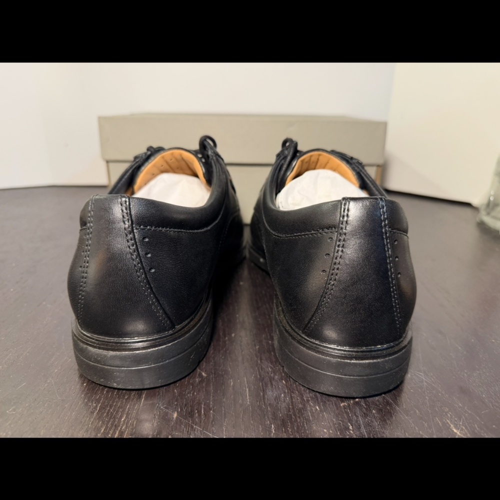Clarks Un Kendric Way Leather Dress Shoes Black Mens 10.5W (Wide) - Picture 9 of 16